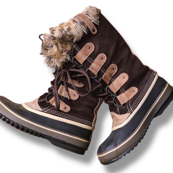 Sorel Women’s Waterproof Winter Snow Boots Size 9 Brown‎ Suede Faux Fur Lined - Picture 1 of 10
